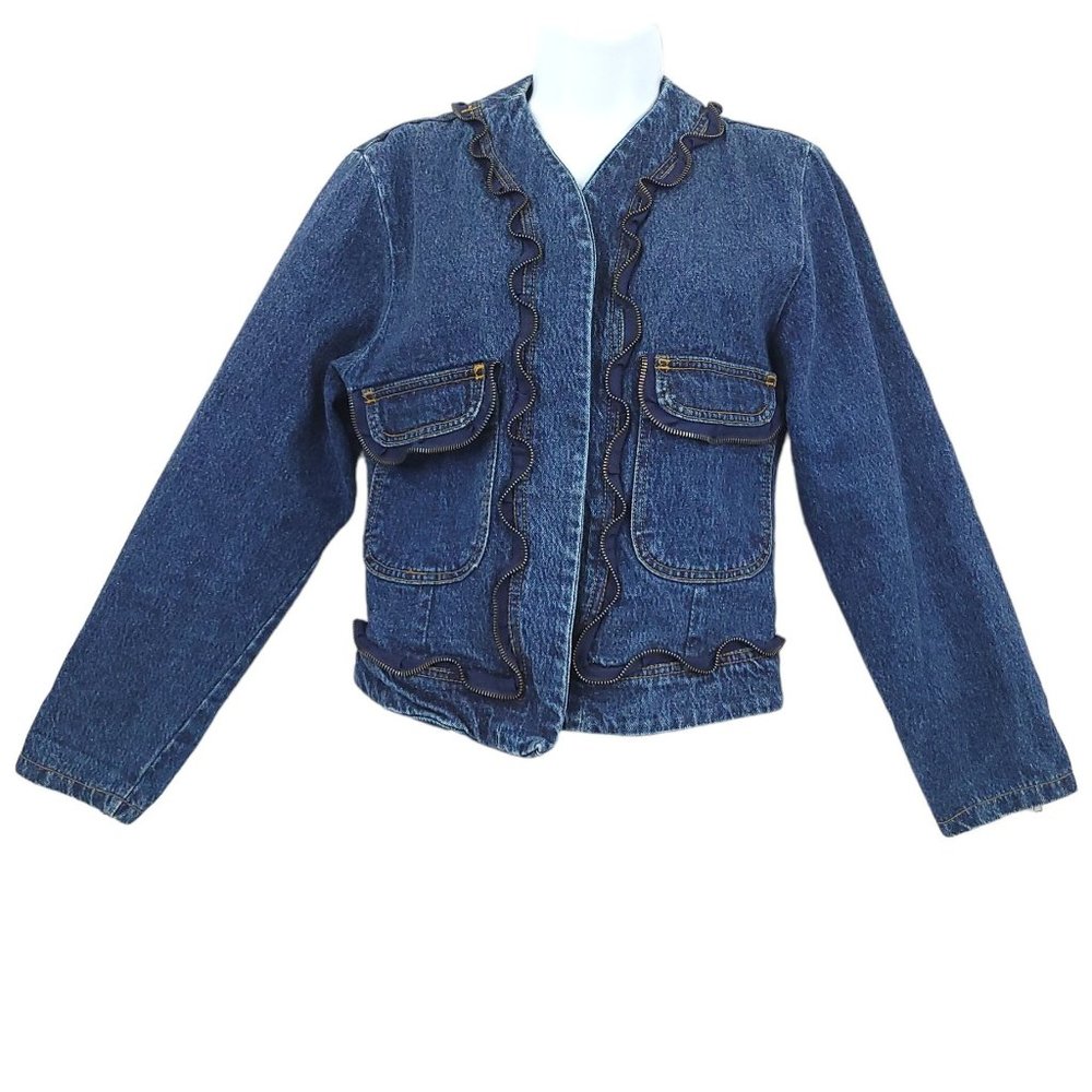 Vintage 1980s The Paris Express Look Denim Jacket Womens Size S Zipper Accents